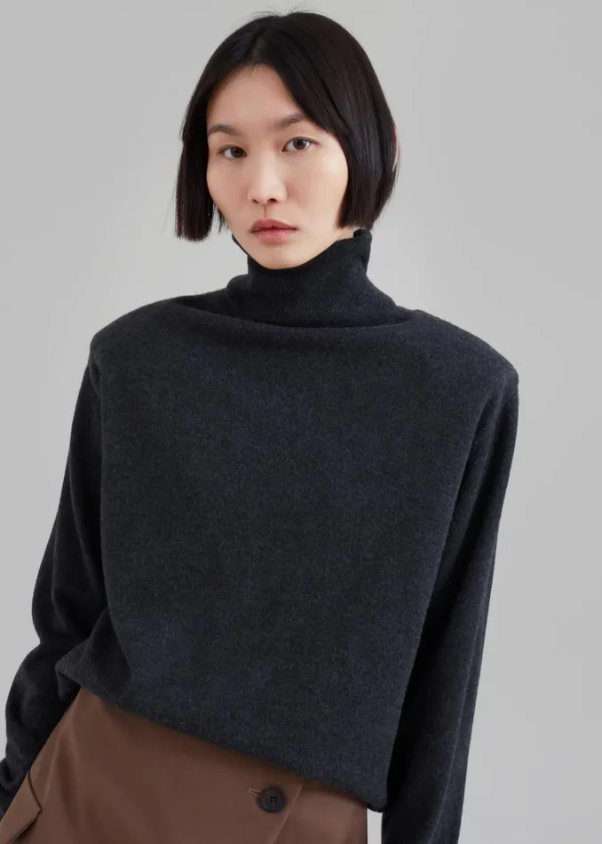 Women Ines Thin Padded Turtleneck 8211 Charcoal The Frankie Shop Knitwear