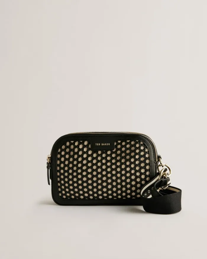 Women IVETA 8211 Webbing Crossbody Camera Bag With Woven Detail Black Ted Baker Crossbody Bags