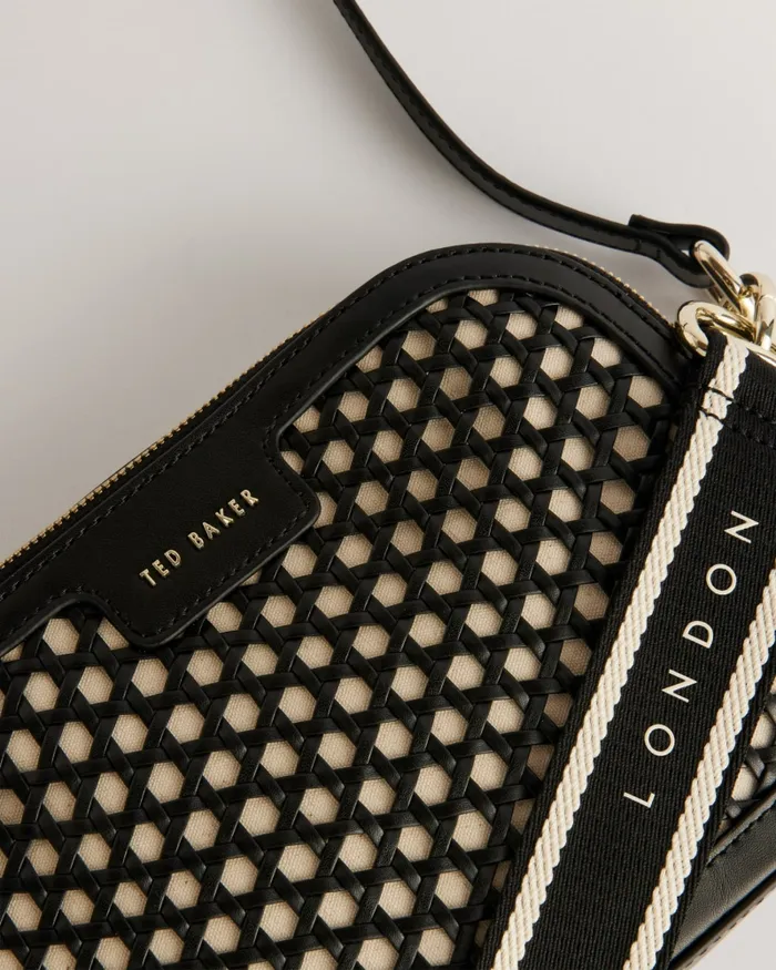 Women IVETA 8211 Webbing Crossbody Camera Bag With Woven Detail Black Ted Baker Crossbody Bags