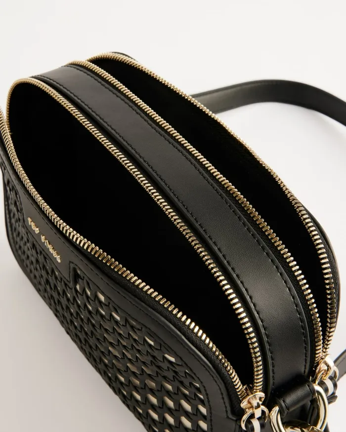Women IVETA 8211 Webbing Crossbody Camera Bag With Woven Detail Black Ted Baker Crossbody Bags