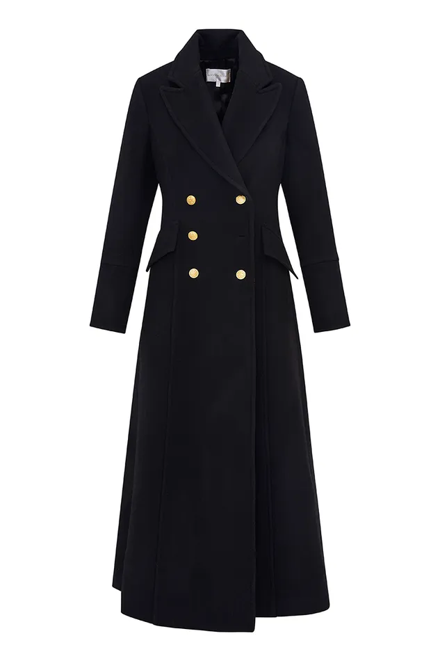 Women Jackets and Coats LoveShackFancy Angeli Wool Military Coat Black