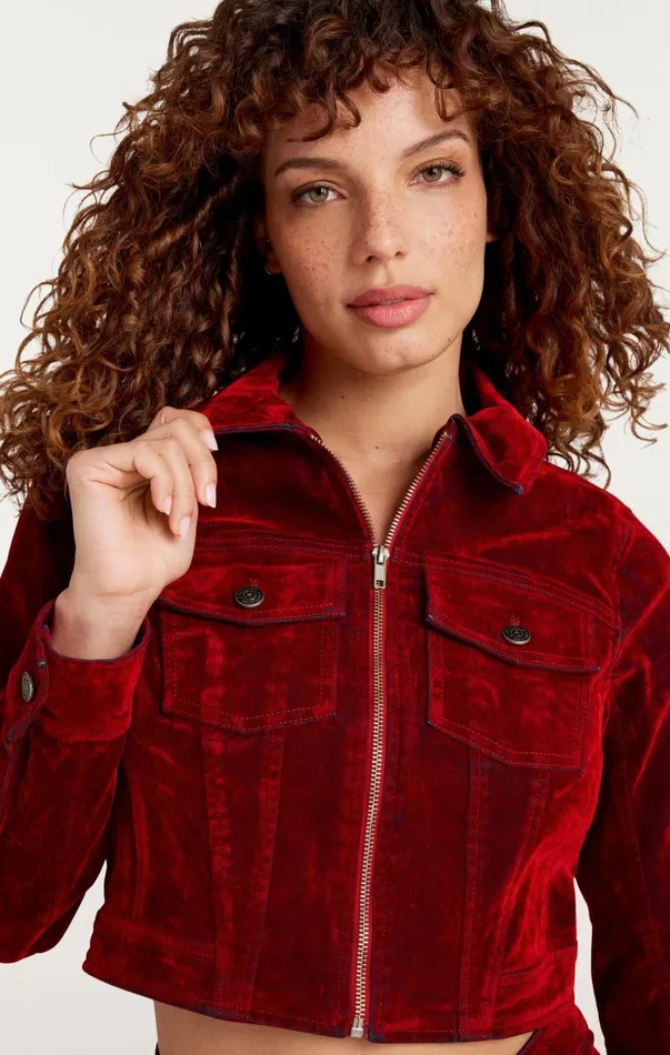 Women Jackets Cinq Sept Flocked Denim Marilee Jacket Pomegranate