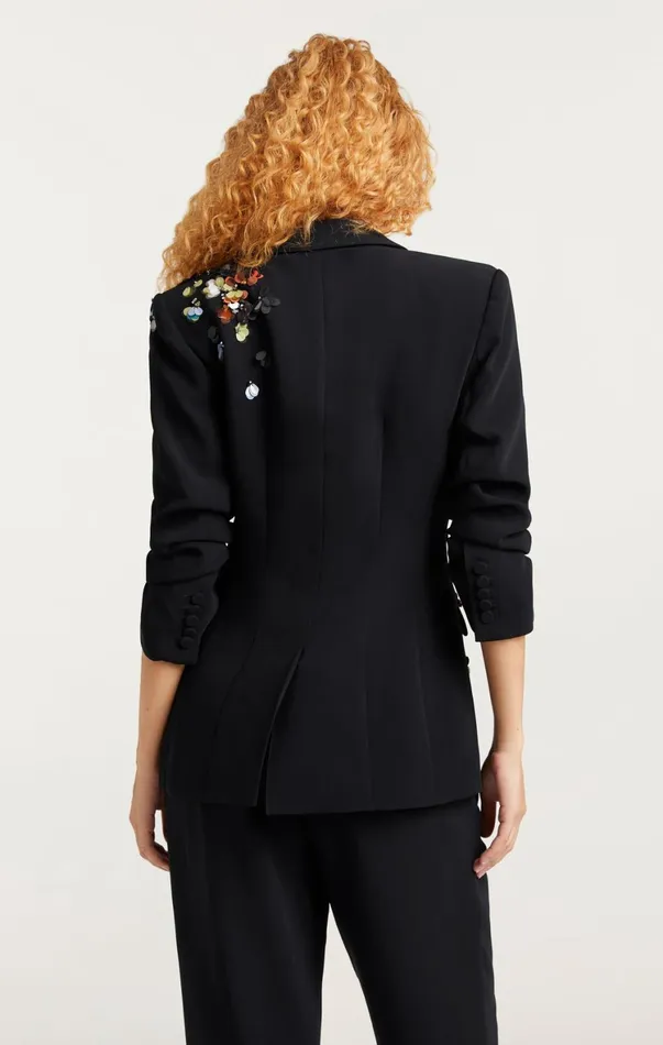 Women Jackets Cinq Sept Sequin Flower Scrunched Cheyenne Blazer Blackmulti