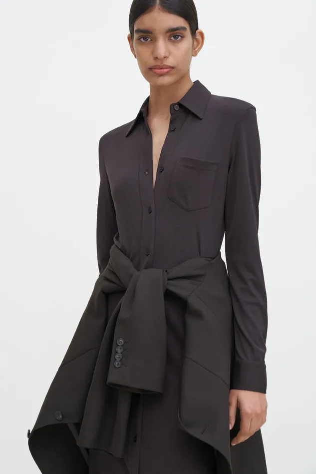 Women Jersey Shirt Dress Dark Chocolate Filippa K Dresses