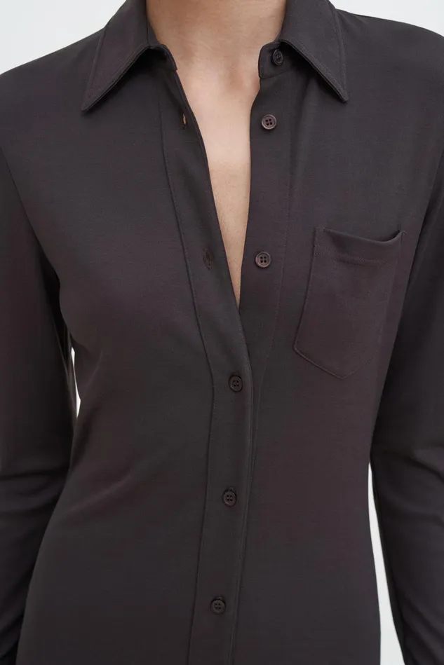Women Jersey Shirt Dress Dark Chocolate Filippa K Dresses