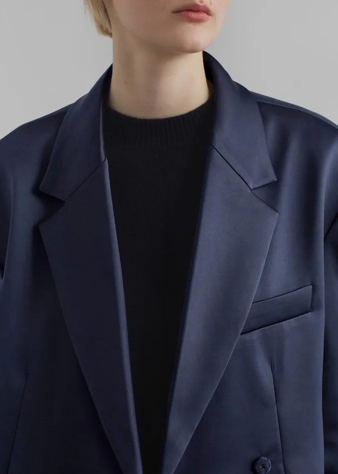 Women Jo Satin Blazer 8211 Navy The Frankie Shop Outerwear