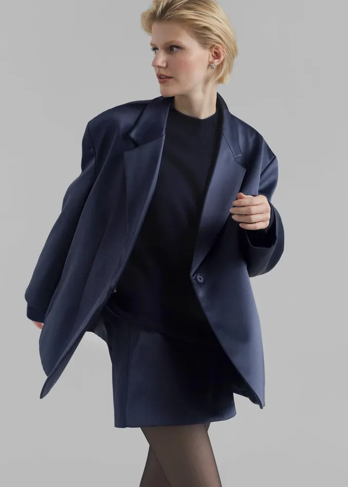 Women Jo Satin Blazer 8211 Navy The Frankie Shop Outerwear