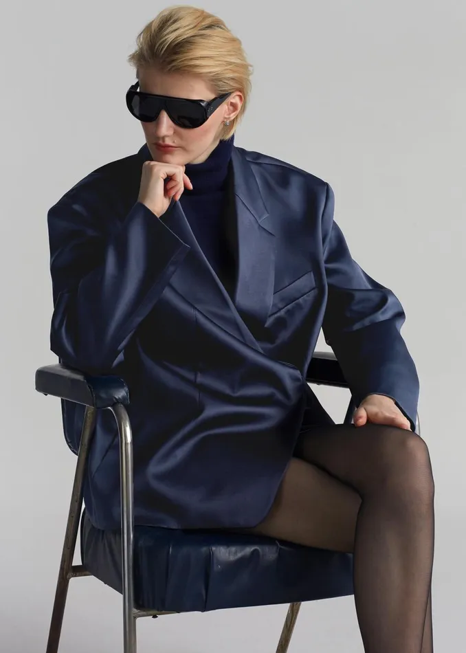 Women Jo Satin Blazer 8211 Navy The Frankie Shop Outerwear