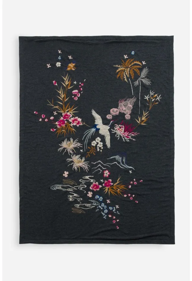 Women Johnny Was Blankets Emiko Throw Blanket Charcoal Grey