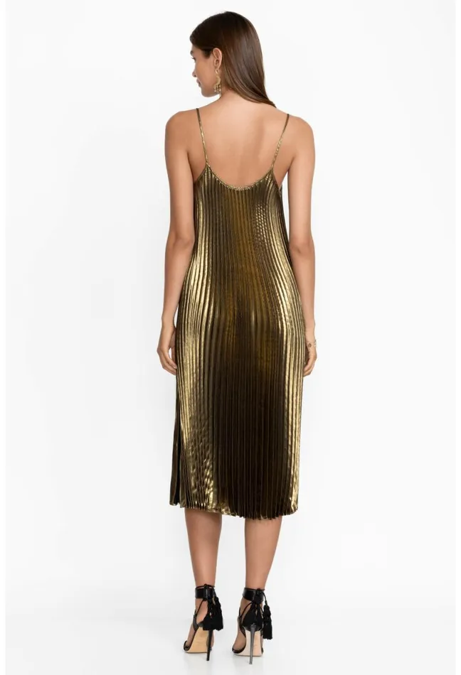 Women Johnny Was Dresses Golden Gem Pleated Midi Dress Gold