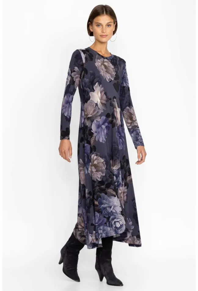 Women Johnny Was Dresses Grey Peony Long Sleeve Tee Dress Grey Peony