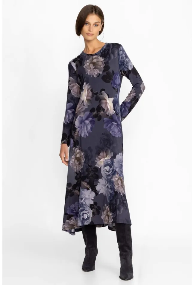 Women Johnny Was Dresses Grey Peony Long Sleeve Tee Dress Grey Peony
