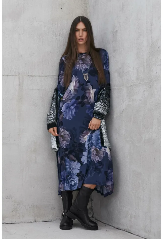 Women Johnny Was Dresses Grey Peony Long Sleeve Tee Dress Grey Peony