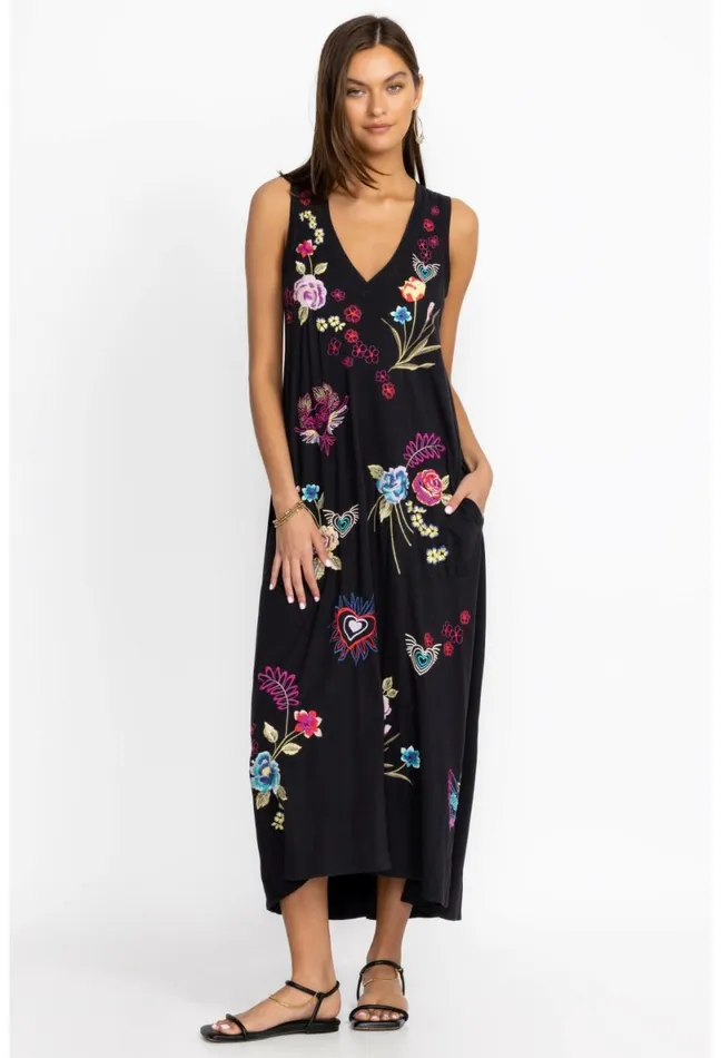 Women Johnny Was Dresses Jessi Knit VNeck Maxi Dress Black