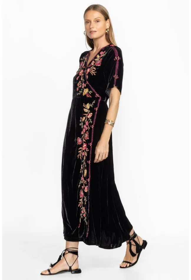 Women Johnny Was Dresses Lilith Velvet Wrap Dress Black