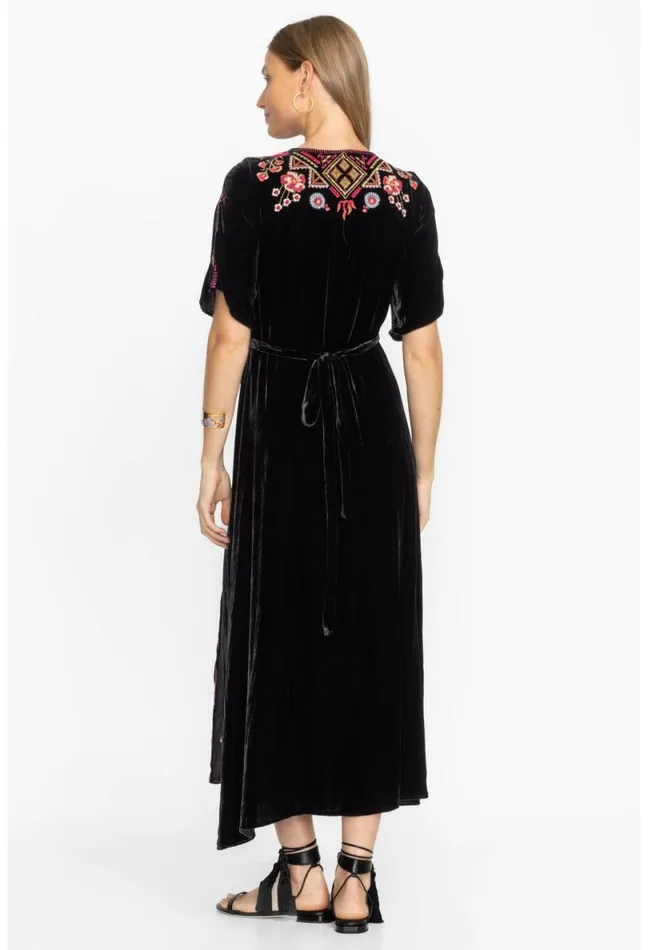 Women Johnny Was Dresses Lilith Velvet Wrap Dress Black