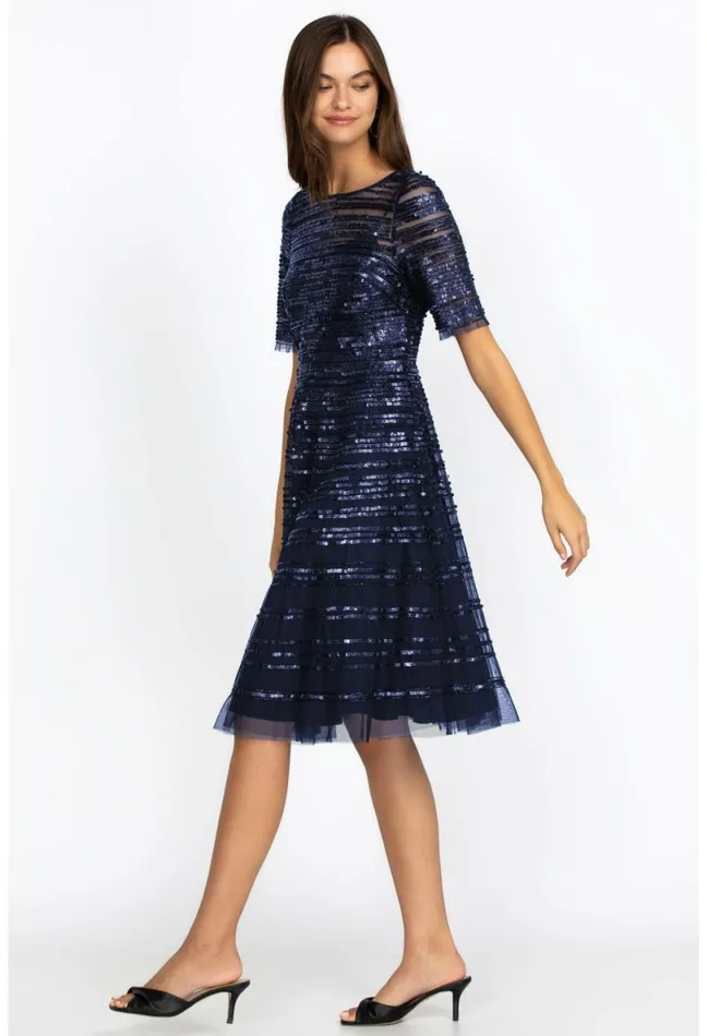 Women Johnny Was Dresses Navy Beaded Mesh Dress Navy