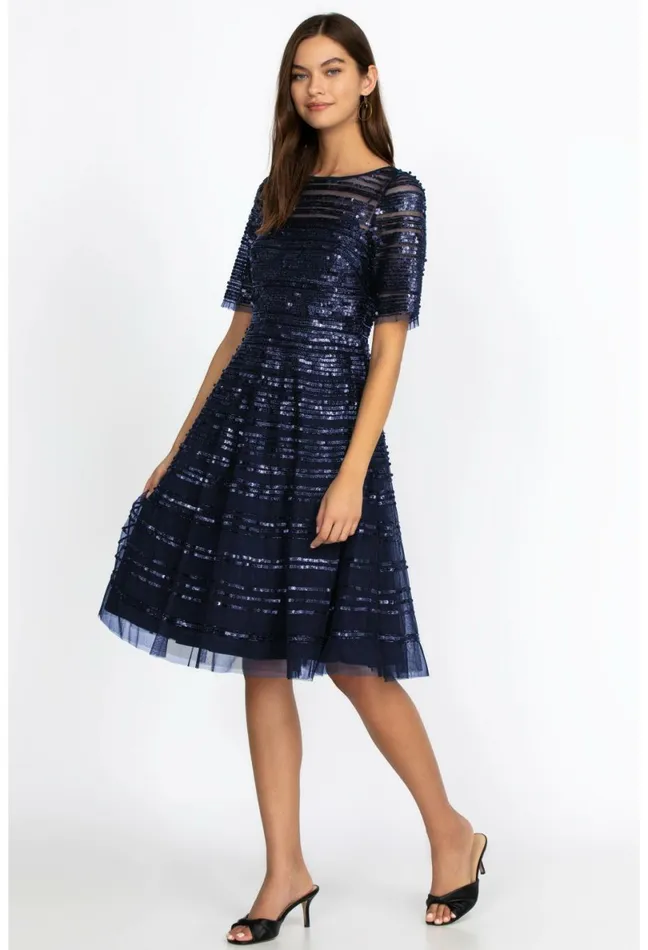 Women Johnny Was Dresses Navy Beaded Mesh Dress Navy