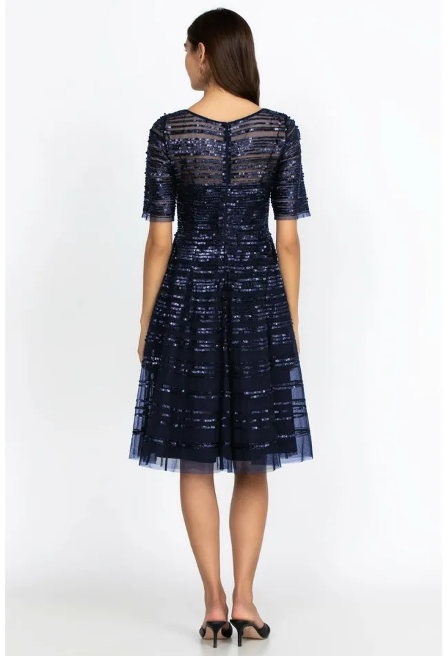 Women Johnny Was Dresses Navy Beaded Mesh Dress Navy