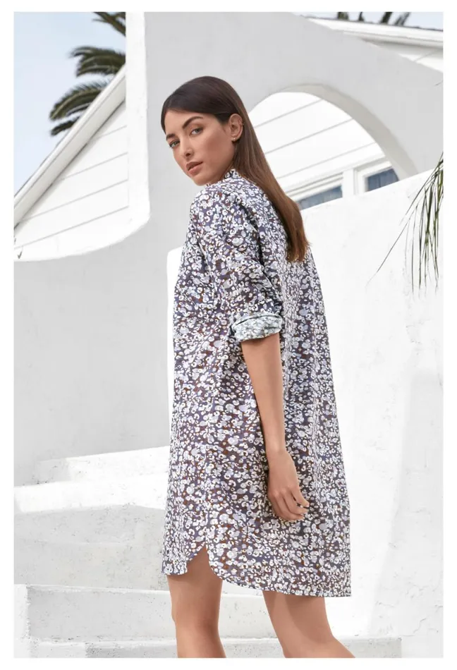 Women Johnny Was Dresses Printed Big Shirt Dress Cadet Leopard Spots