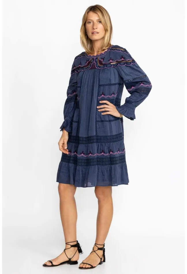 Women Johnny Was Dresses Reina Mini Dress Sapphire Blue