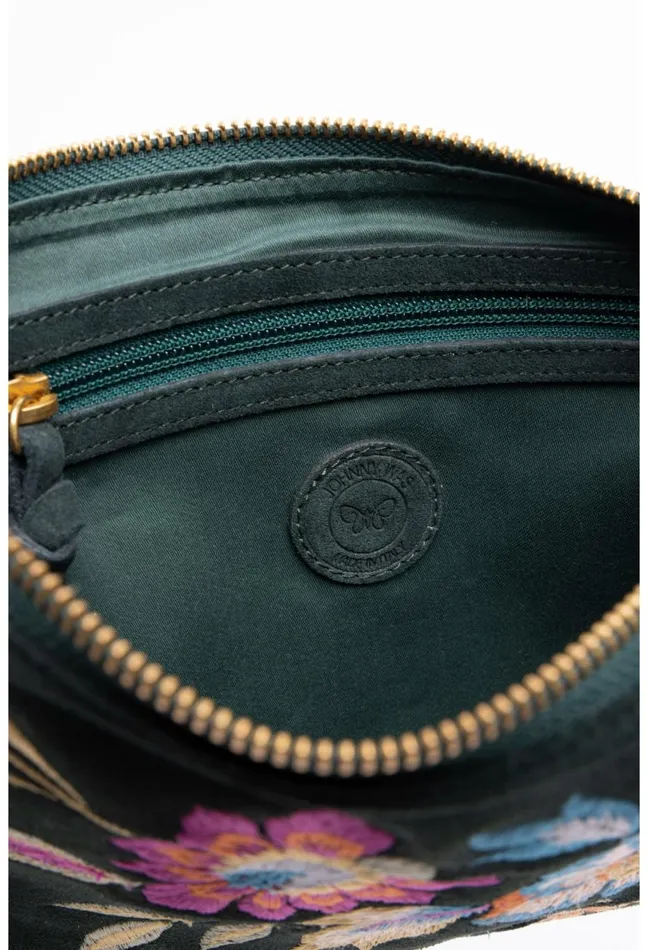 Women Johnny Was Handbags Floreale Italian Suede Clutch Crossbody Dunkel