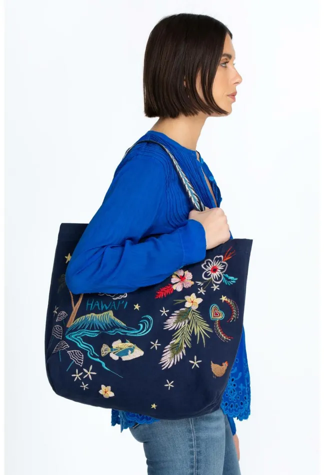 Women Johnny Was Handbags Hawaii Everyday Tote Navy