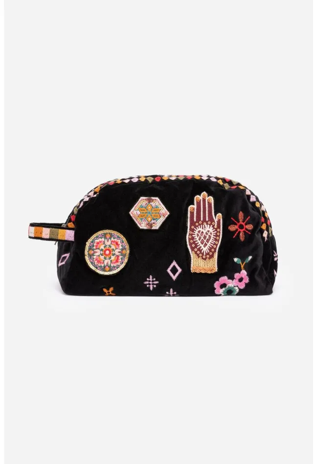 Women Johnny Was Handbags Margo Patched Makeup Bag Black