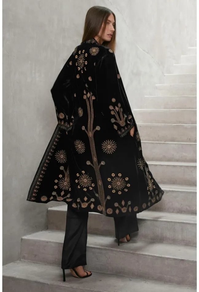 Women Johnny Was Kimonos Heidi Velvet Kimono Coat Black