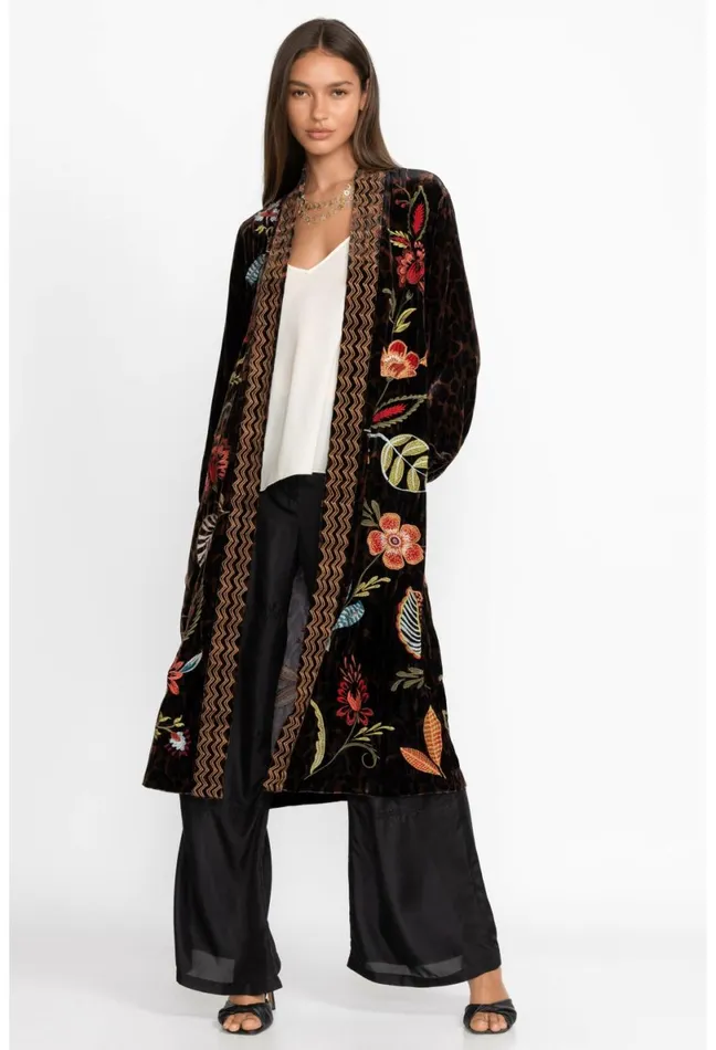 Women Johnny Was Kimonos Isabella Velvet Bishop Sleeve Kimono Coat French Leopard