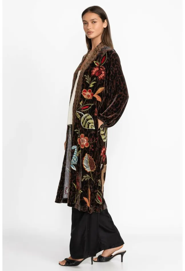 Women Johnny Was Kimonos Isabella Velvet Bishop Sleeve Kimono Coat French Leopard