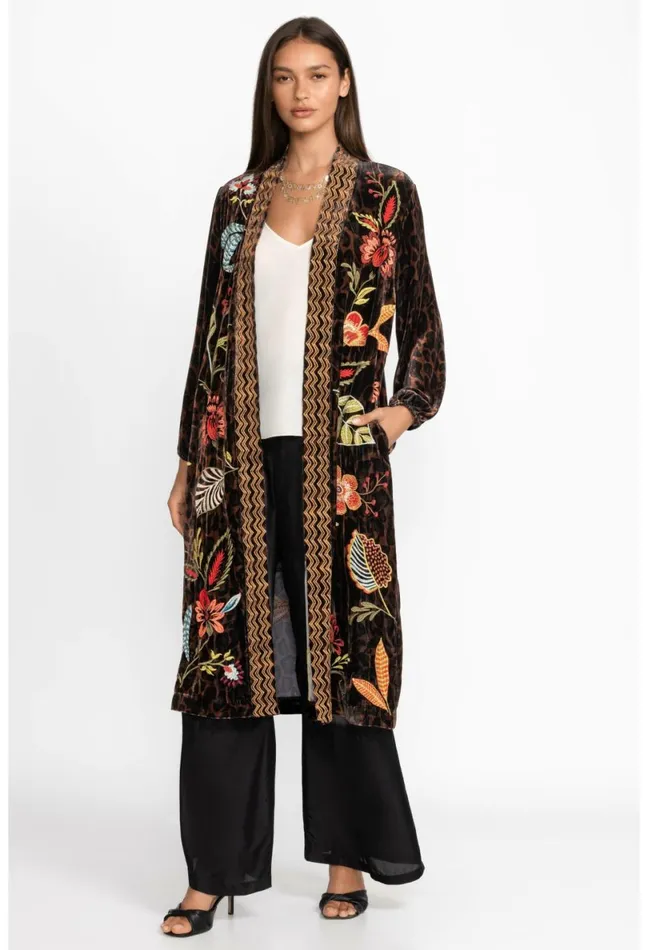 Women Johnny Was Kimonos Isabella Velvet Bishop Sleeve Kimono Coat French Leopard