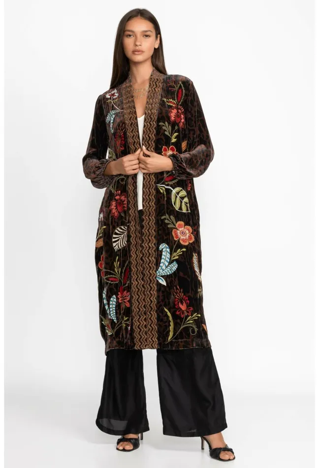 Women Johnny Was Kimonos Isabella Velvet Bishop Sleeve Kimono Coat French Leopard