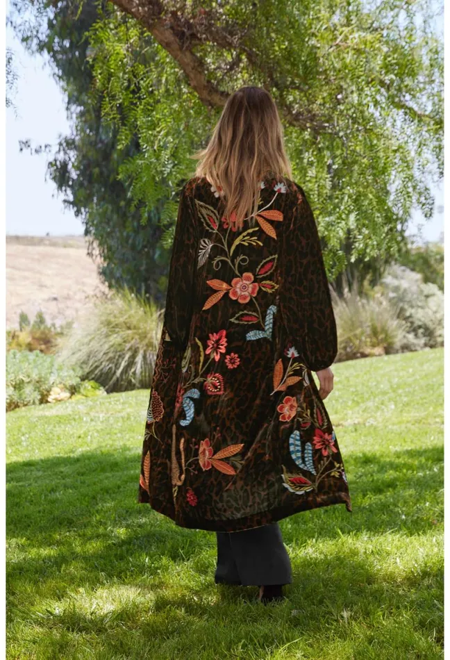 Women Johnny Was Kimonos Isabella Velvet Bishop Sleeve Kimono Coat French Leopard