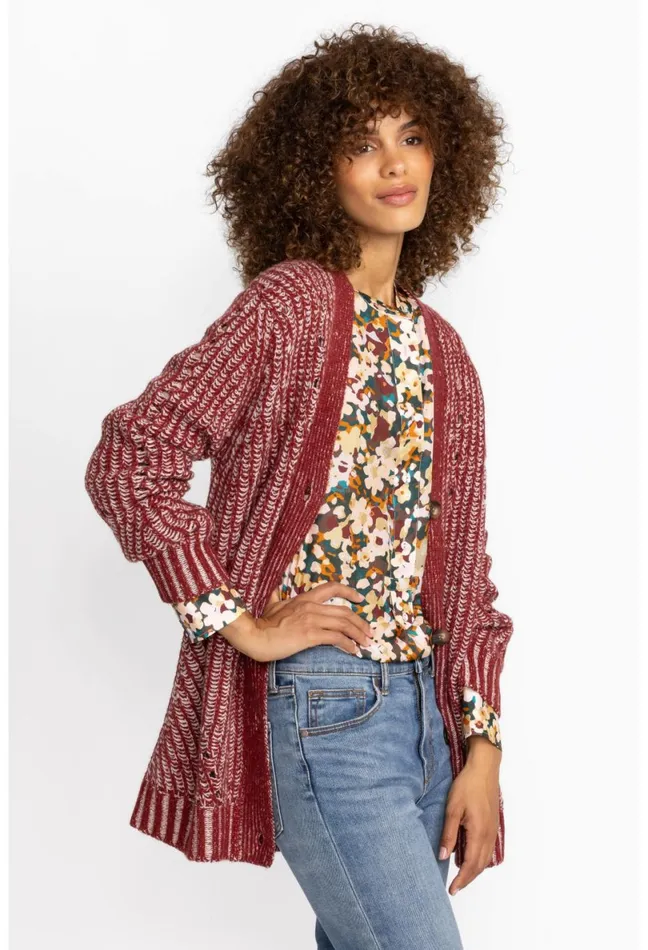 Women Johnny Was Outerwear Calme Drop Needle Cardigan Red