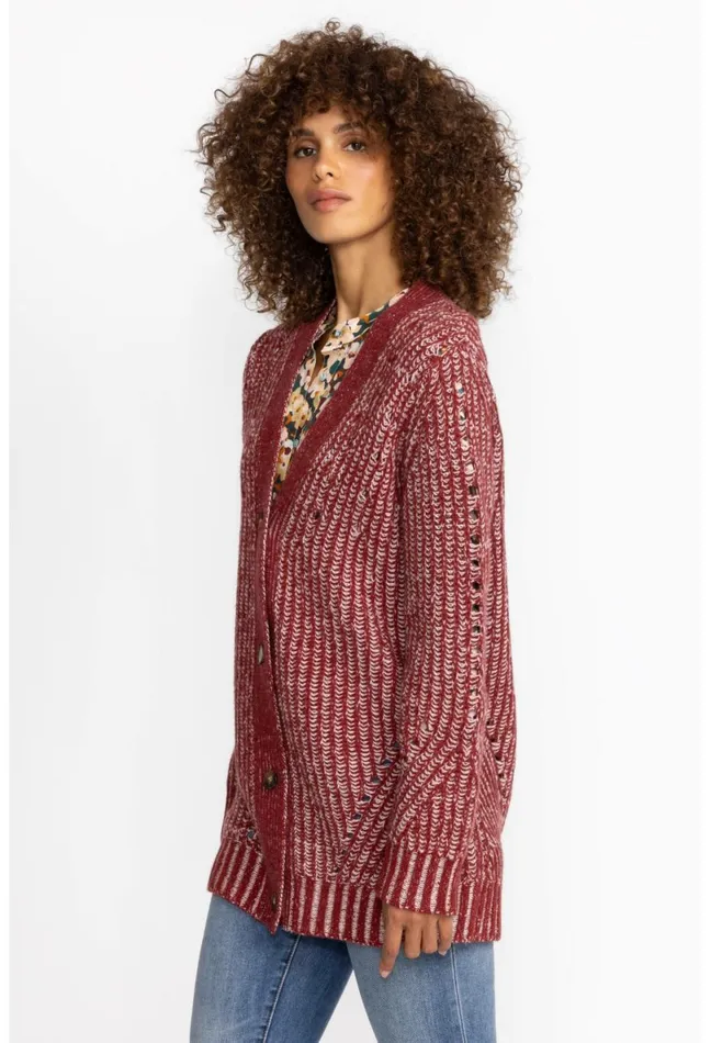 Women Johnny Was Outerwear Calme Drop Needle Cardigan Red