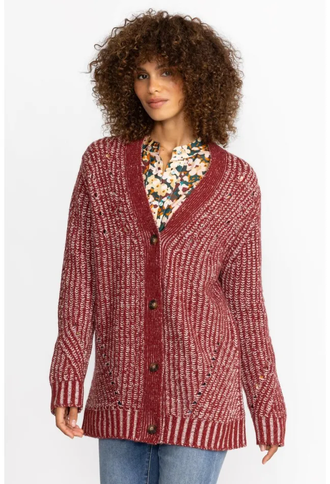 Women Johnny Was Outerwear Calme Drop Needle Cardigan Red