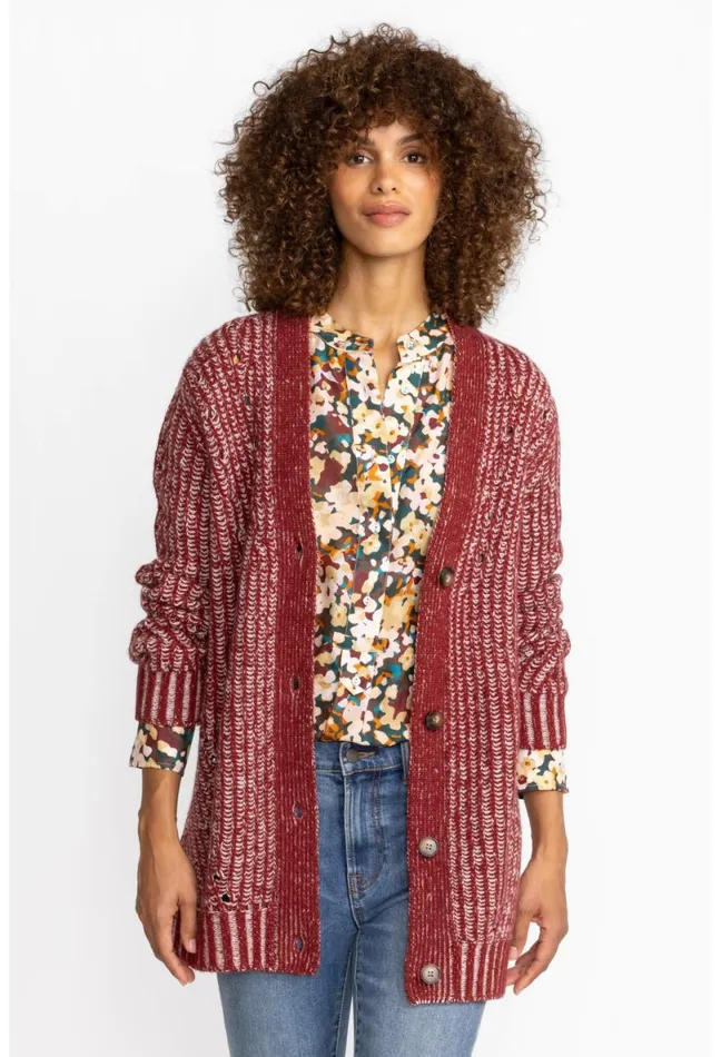 Women Johnny Was Outerwear Calme Drop Needle Cardigan Red