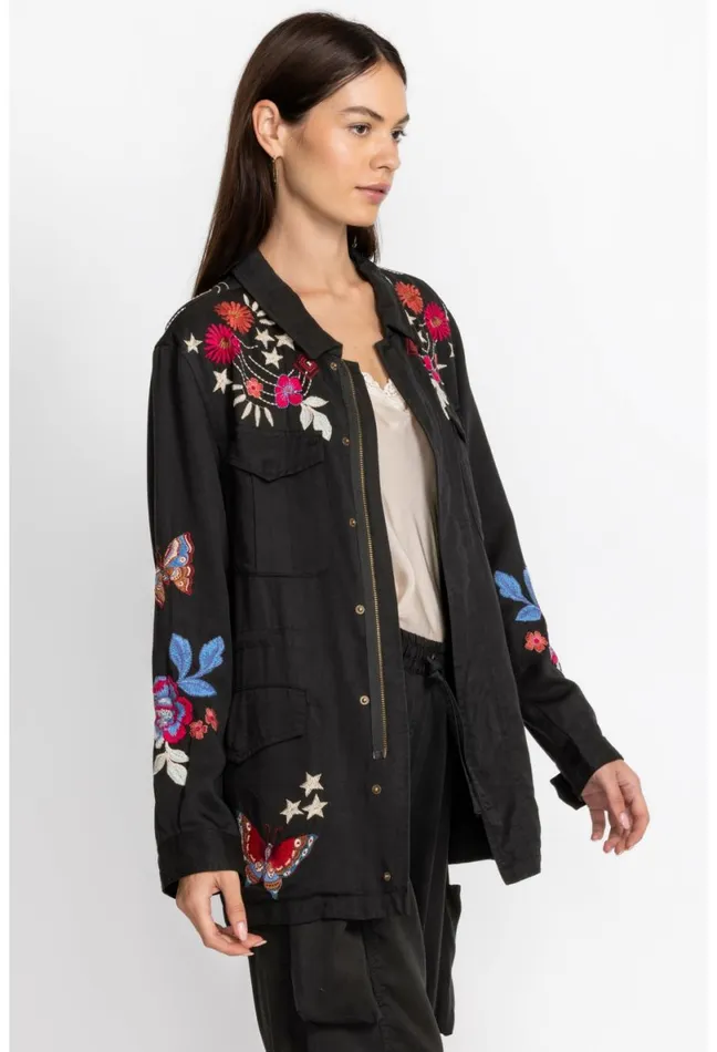 Women Johnny Was Outerwear Mika Paris Drawstring Military Jacket Black