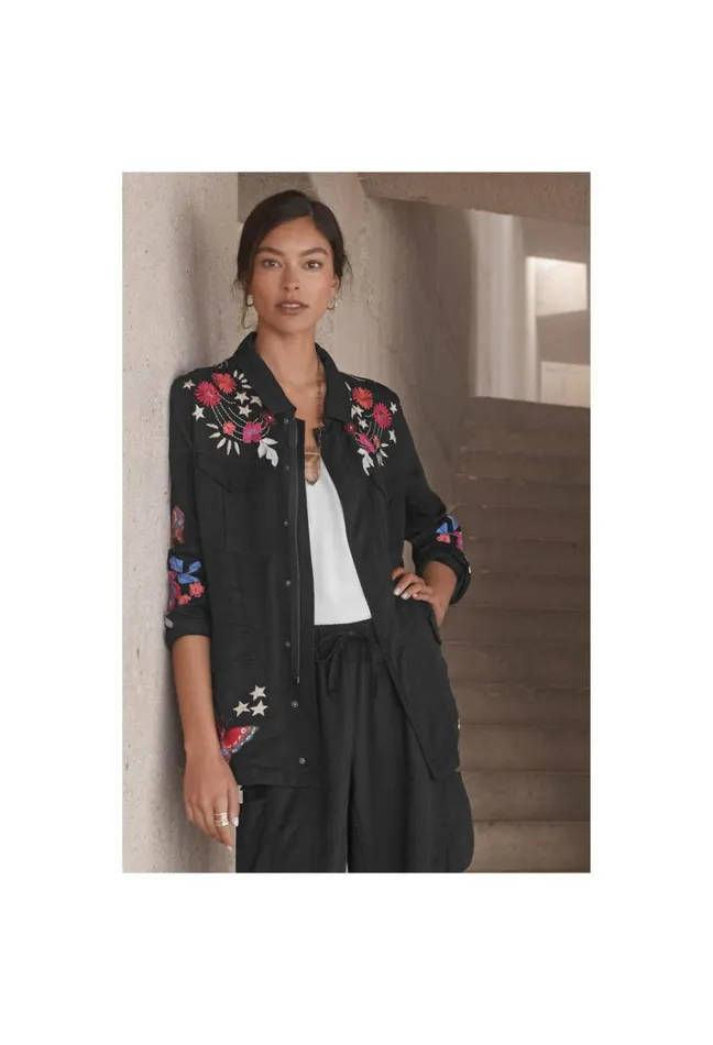 Women Johnny Was Outerwear Mika Paris Drawstring Military Jacket Black