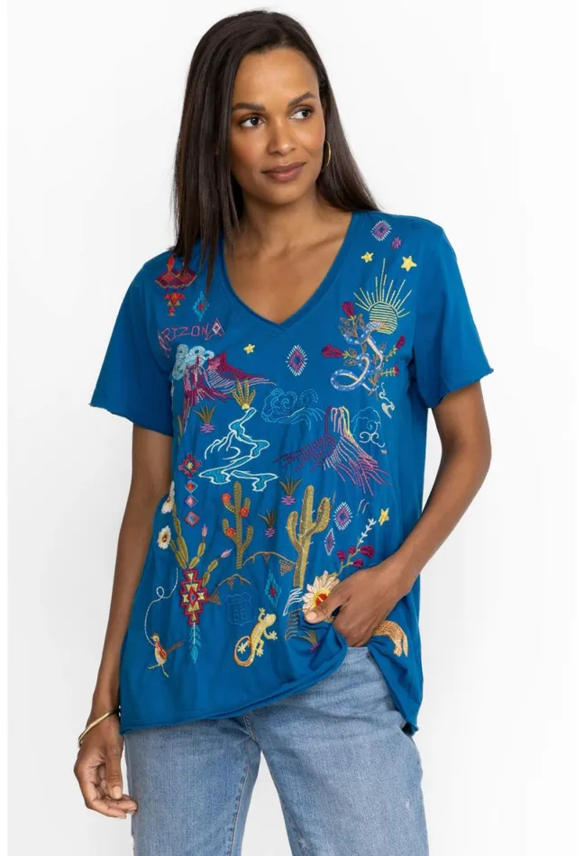 Women Johnny Was Tops Arizona Everyday Tee Mykonos Blue