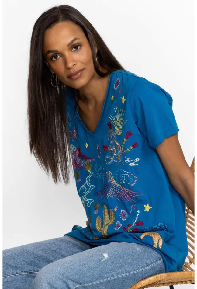 Women Johnny Was Tops Arizona Everyday Tee Mykonos Blue