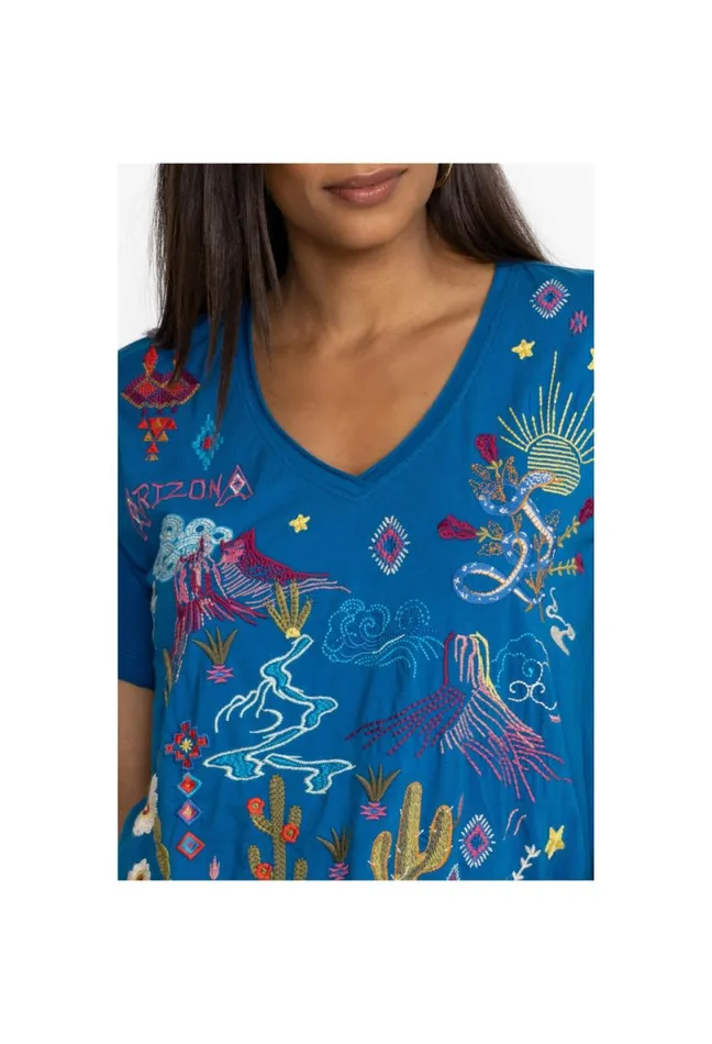 Women Johnny Was Tops Arizona Everyday Tee Mykonos Blue