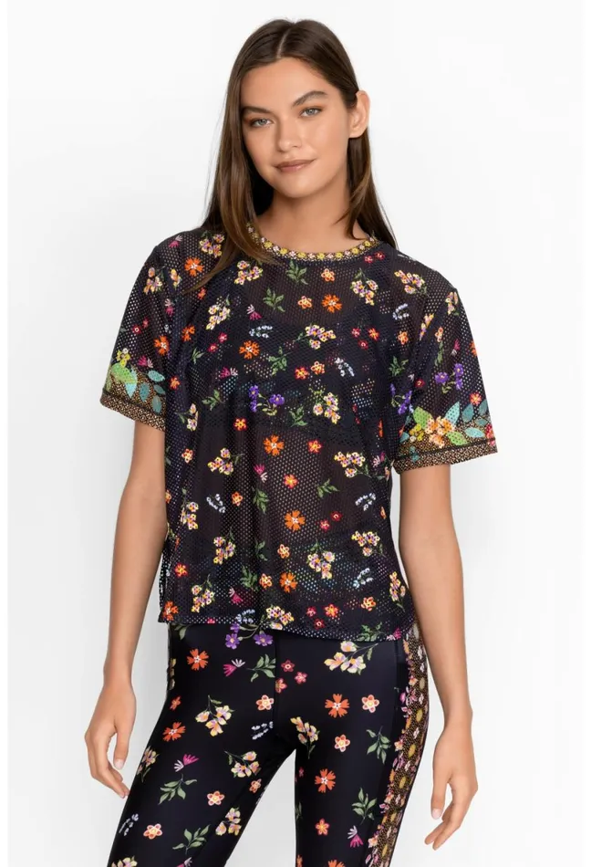 Women Johnny Was Tops Bee Active Short Sleeve Oversize Crop Tee Nani