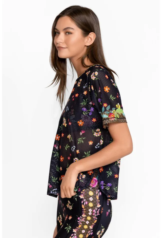 Women Johnny Was Tops Bee Active Short Sleeve Oversize Crop Tee Nani