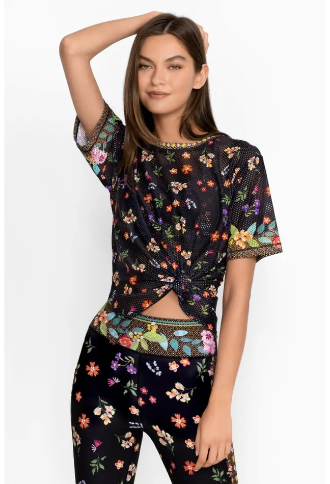 Women Johnny Was Tops Bee Active Short Sleeve Oversize Crop Tee Nani