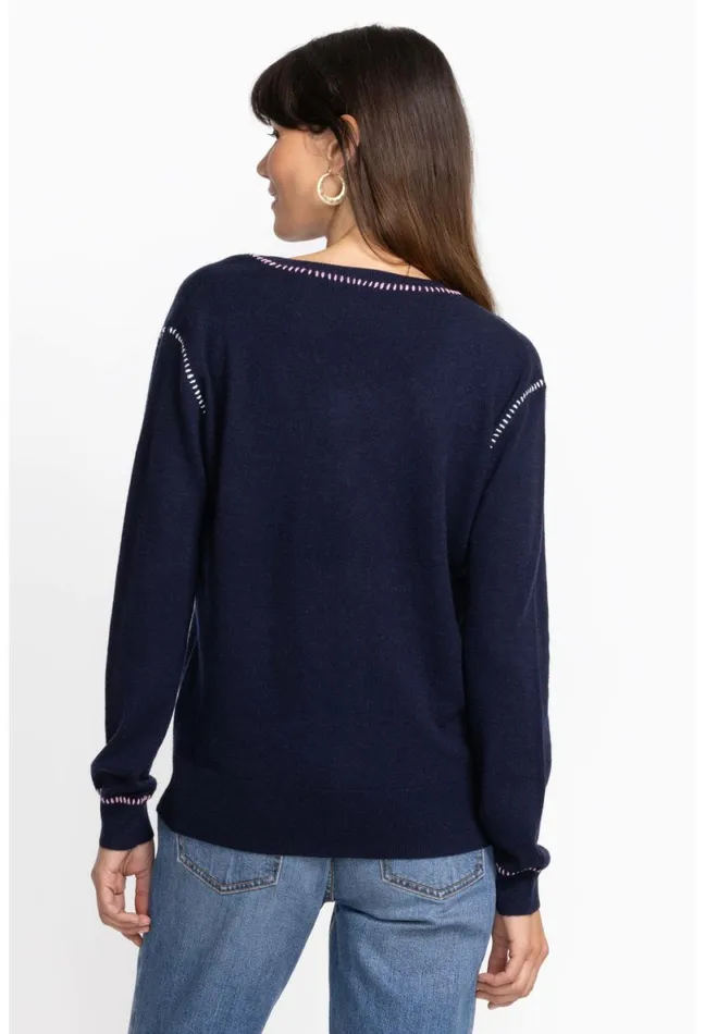 Women Johnny Was Tops Carter VNeck Pullover Navy