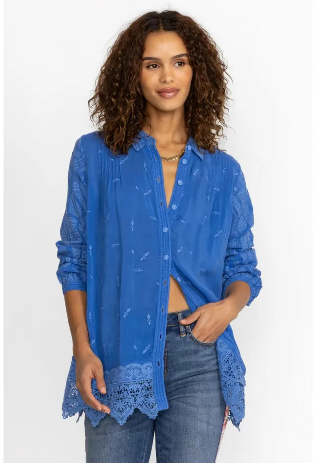 Women Johnny Was Tops Deni Sana Tunic Blue Gem