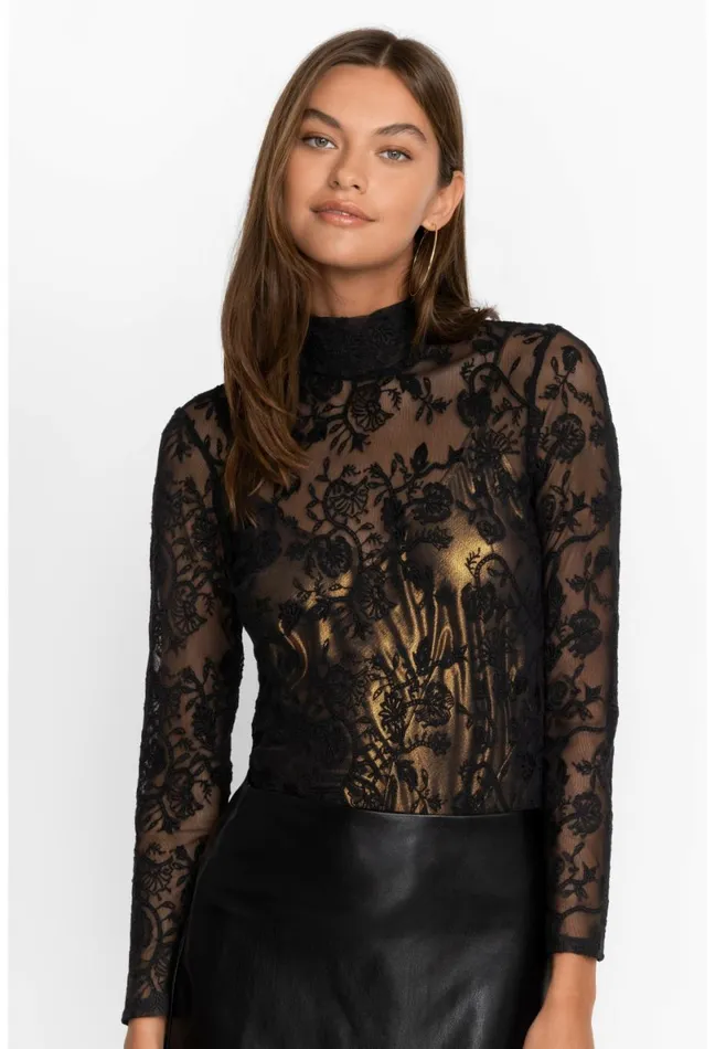 Women Johnny Was Tops Dina Mesh Tee Black