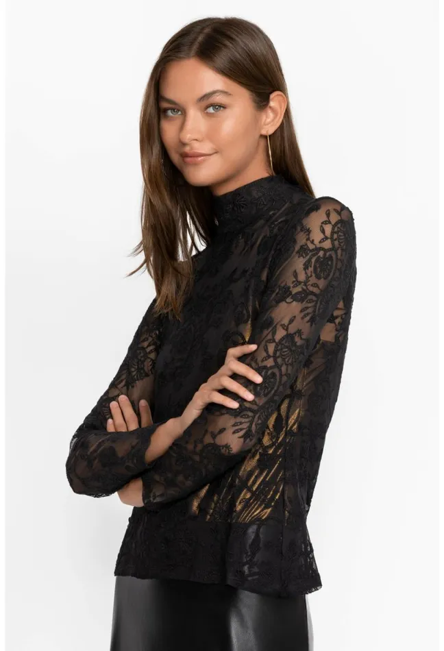 Women Johnny Was Tops Dina Mesh Tee Black